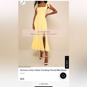 lulus yellow tie strap tiered midi dress